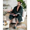 thumbnail image 3 of Lotus Linen  Shawl Plush Robe for Men - Long Soft Fleece Bathrobe, Green Black M/L, 3 of 7