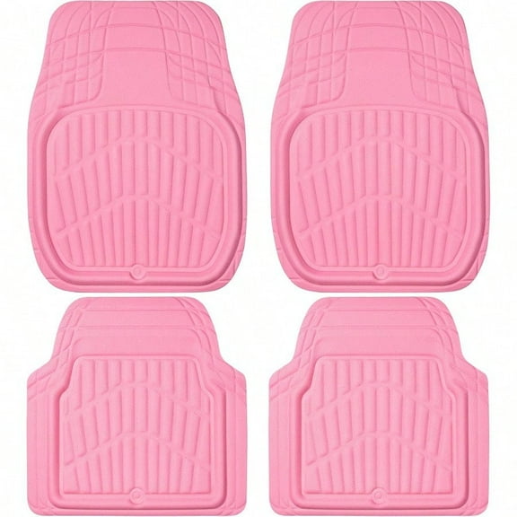 CAR PASS 4 Piece Leather Car Floor Mats 3D Cute Girly Waterproof All Weather Car Mat Full Set Universal Trim to Fit AntiSlip Burr Bottom Light Easy Clean for SUV Truck Auto Sedan Van Pink