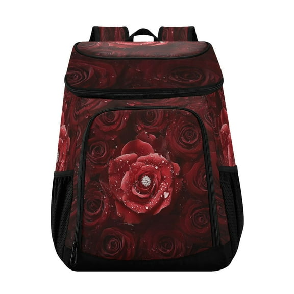 36 Can Capacity Insulated Backpack Cooler Lunch Bag for Picnics, Camping Red Rose Arrangements