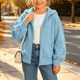 thumbnail image 6 of DJDLJWCJ Girls Zip Up Hoodies Long Sleeve Hooded Sweatshirt Solid Color Lightweight Sweatshirts Blue Size 7, 6 of 9