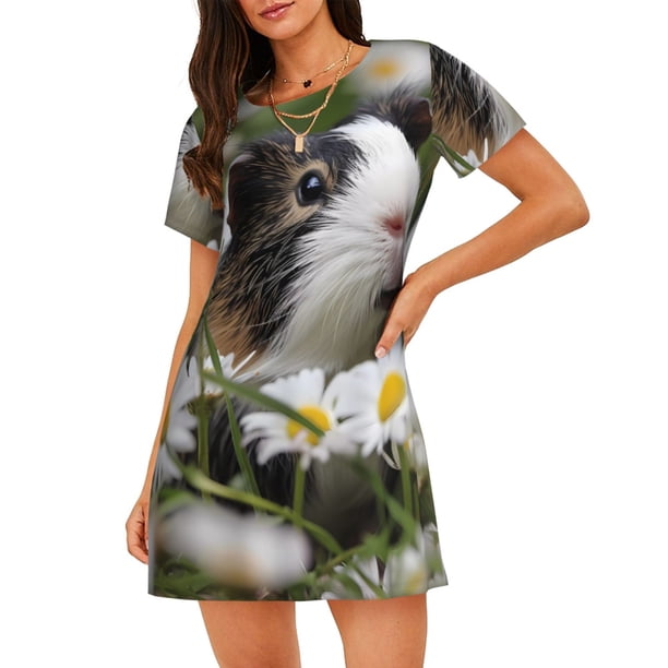 Easygdp Daisy Guinea Pig Camisón de manga corta para mujer, informal, estampado