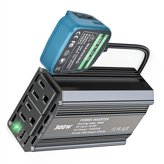 300W Power Inverter 18V to 110V for ma*kita 18vBattery Inverter DC Charger Adapter with 2 AC Outlet & 2 USB Ports for Car
