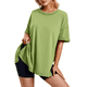 thumbnail image 2 of Camiseta Holgada de Algodón de Color Liso con Cuello Redondo y Aberturas Laterales, Talla XL, Verde, 2 of 6