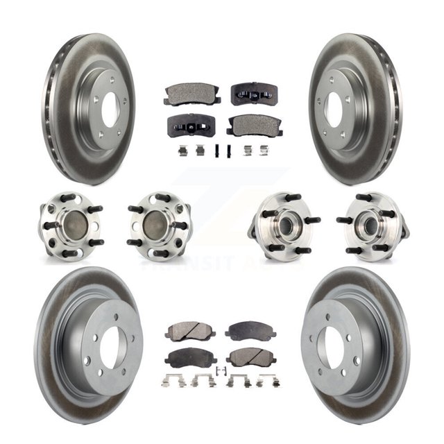 Transit Auto Front Rear Hub Bearing Assembly Coated Disc Brake Rotor and Semi-Metallic Pad Kit (10Pc) for Car Dodge Avenger Chrysler Sebring with 302mm Diameter - Left Right Side KBB-127648