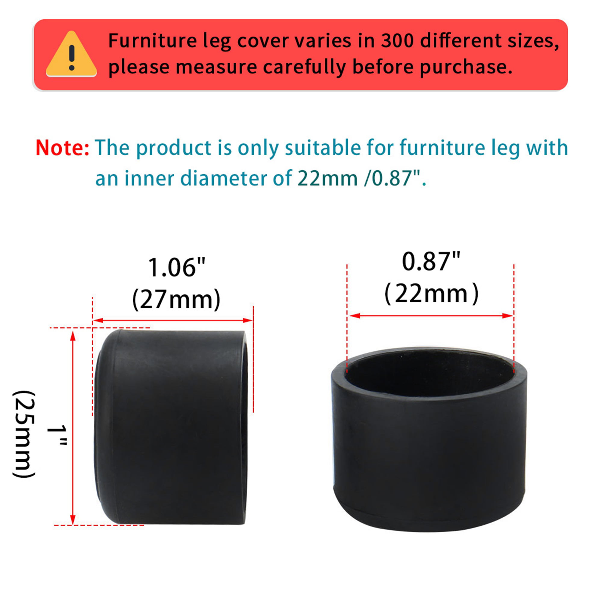 Furniture Couch Rubber Chair Leg Tip Foot Cover Holder Pad 22mm Hole Dia 4 Pcs 