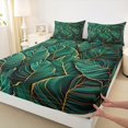 thumbnail image 3 of Manfei Monstera Leaf Twin Sheet Sets,Tropical Botanical Twin Fitted Sheet,Green Gold Flat Sheet For Girl Boys,Ultra Soft Home Decor,3pcs, 3 of 7