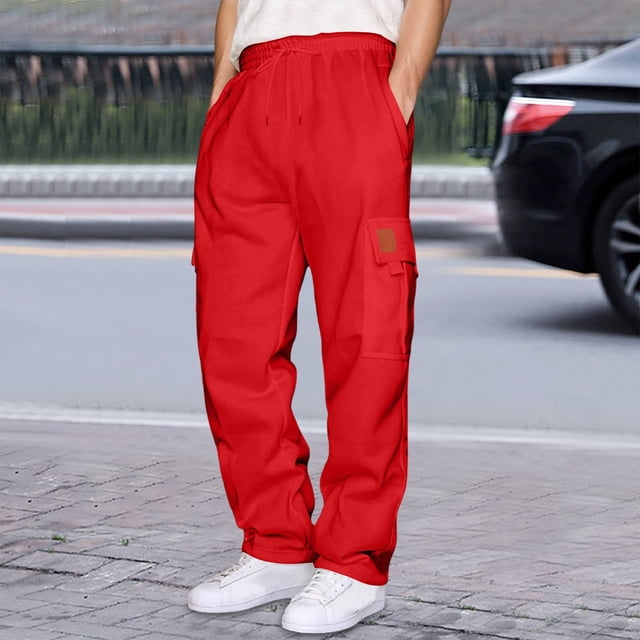 Men's Casual Utility Joggers Comfortable Solid Color Work Pants with Multiple Pockets for Outdoor and Daily Wear