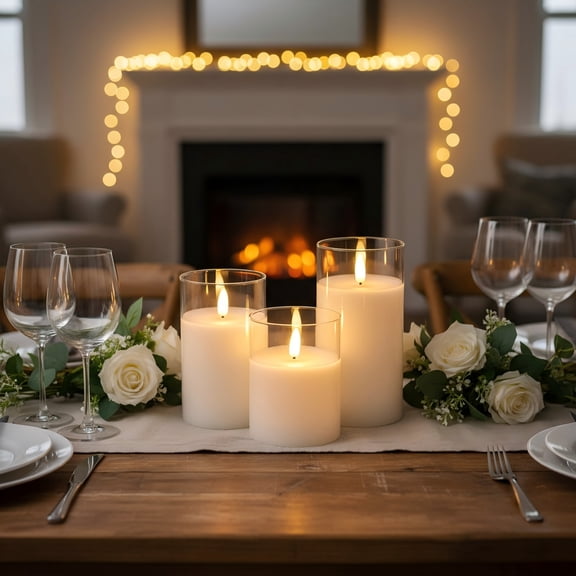 Goyuon 3 Pack Clear Flameless Candles, Realistic Flickering LED Candles with 10-Key Remote Control, Timer & Dimmable, Battery Operated for Home, Wedding, Party, Bar, Cafe Decor