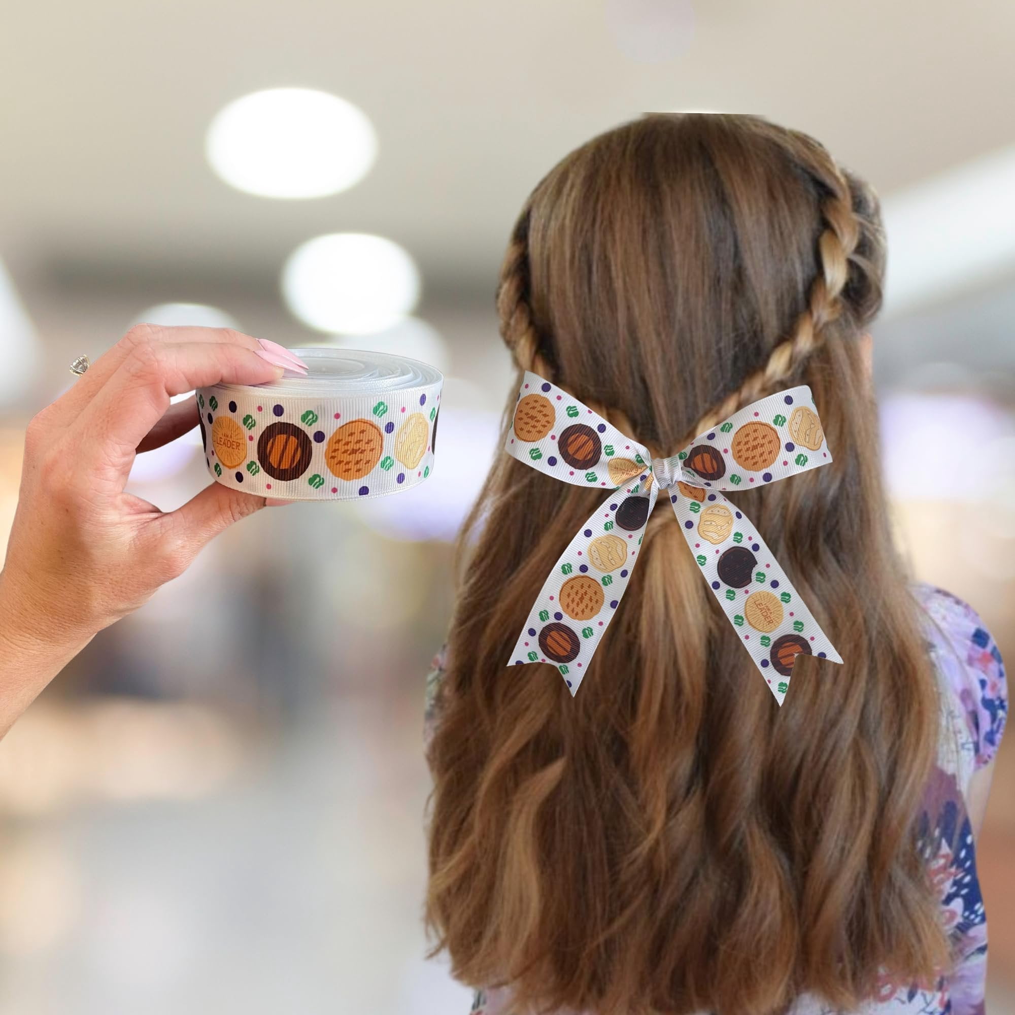 Girl Ribbon Scout Symbol Cookies 30 Yards 1.5 for Bows Cookie Dealer Hair Making Polyester Grosgrain White Full Spool Troop Crafting Bulk