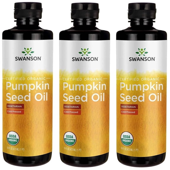 Swanson Certified Organic Pumpkin Seed Oil - Cold Pressed 16 fl oz Liq 3 Pack