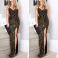 thumbnail image 2 of B91xZ Robe Printemps Été pour Femmes Longue une Épaule Longue Robes Formelles Sans Manches Froncée Bodycon Invité de Mariage Fendue Robe Maxi, Or TTG, 2 of 5