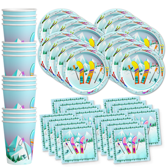 Skiing Birthday Party Supplies Set Plates Napkins Cups Tableware Kit for 16