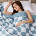 thumbnail image 6 of Teler Checkered Weighted Blanket for Adults 20 lbs, Soft Cooling Heavy Blanket for Sofa Bed, 48" x 72", Blue, 6 of 8