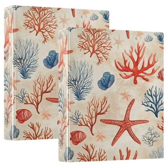 FORMRS 3 Ring Binder 1.5 inch with Pockets Set of 2 Clip Board 200 Sheets Capacity, Blue Starfish