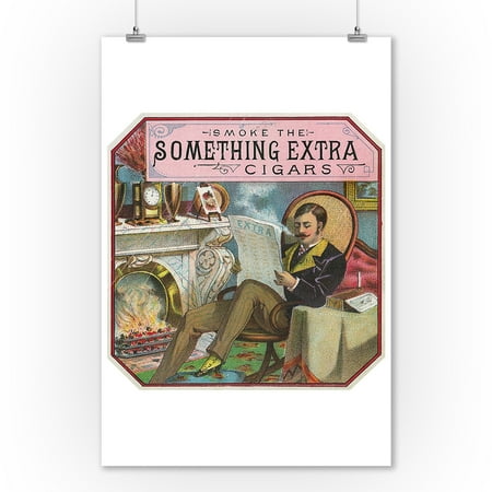 Extra Cigars - Something Extra Brand Cigar Outer Box Label (9x12 Art Print, Wall Decor Travel Poster)