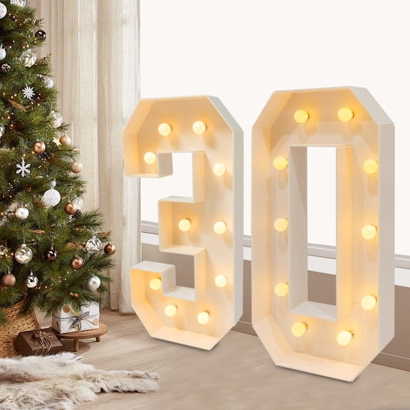 30th Birthday Light-Up Numbers, Vintage Style LED Decorations for Parties, Warm Glow, Indoor/Outdoor Use, Battery Powered, 100cm Tall