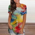 thumbnail image 2 of USSUMA Womens Plus Tops and T-Shirts Cute Summer Tops for Women Plus Size Tunic Tops O-neck Print Short Sleeve Tie Dye Shirts Casual Loose Tshirt Tops Blouse 2022 Beach, 2 of 3