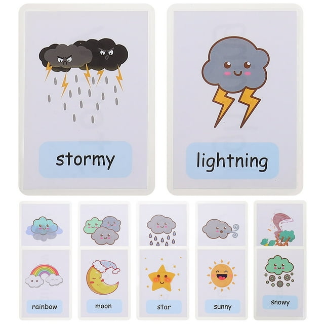 MasteelfCA 12Pcs Sight Words Flash Cards Weather Cognition Flash Cards Kids Early Educational Cards