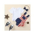 thumbnail image 2 of Seyurigaoka Infant Baby 4th of July Independence Day Set, Solid Ribbed Short Sleeve T-Shirt + Stars Stripe Print Overalls Shorts Jumpsuit, 2 of 9