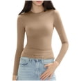 thumbnail image 2 of Sevevn Women's Fashion Casual Round Neck Solid Color Long Sleeve T Shirt Pullover Tops Family Gifts, 2 of 7