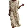 thumbnail image 2 of VBVC Women's and Women's Plus 3/4 Sleeve Midi Dress, Summer Casual Crew Neck Dress For Women, Ladies' Loose Fit Floral Dress with Pockets,Khaki,S-5XL, 2 of 8