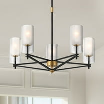 Possini Euro Design Nyack 25" Modern Pendant Chandelier Ceiling Light Fixture Dining Room Over Table Open Frame 5-Light Black Gold Finish