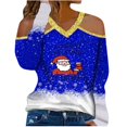 thumbnail image 1 of Mode de Noël Blouse Décontractée à Manches Longues Col en V Épaules Dénudées Imprimée pour Femmes, 1 of 3