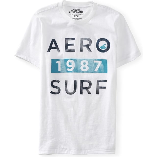 Aeropostale Mens 1987 Surf gráfico playera, blanco, mediano Aeropostale Camiseta gráfica