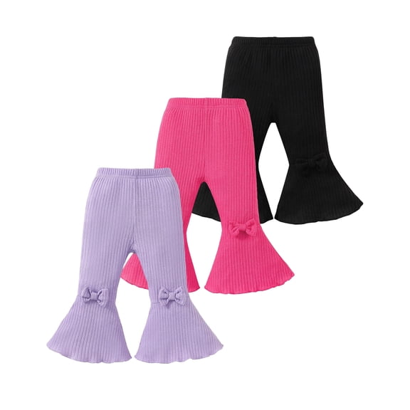 Infant Girls Clothes Baby Girl Pants Toddler Leggings 3 Pack Flare Baby Pants 3 6 9 12 18 24 Months Bell-bottoms for Girls Black Purple Red