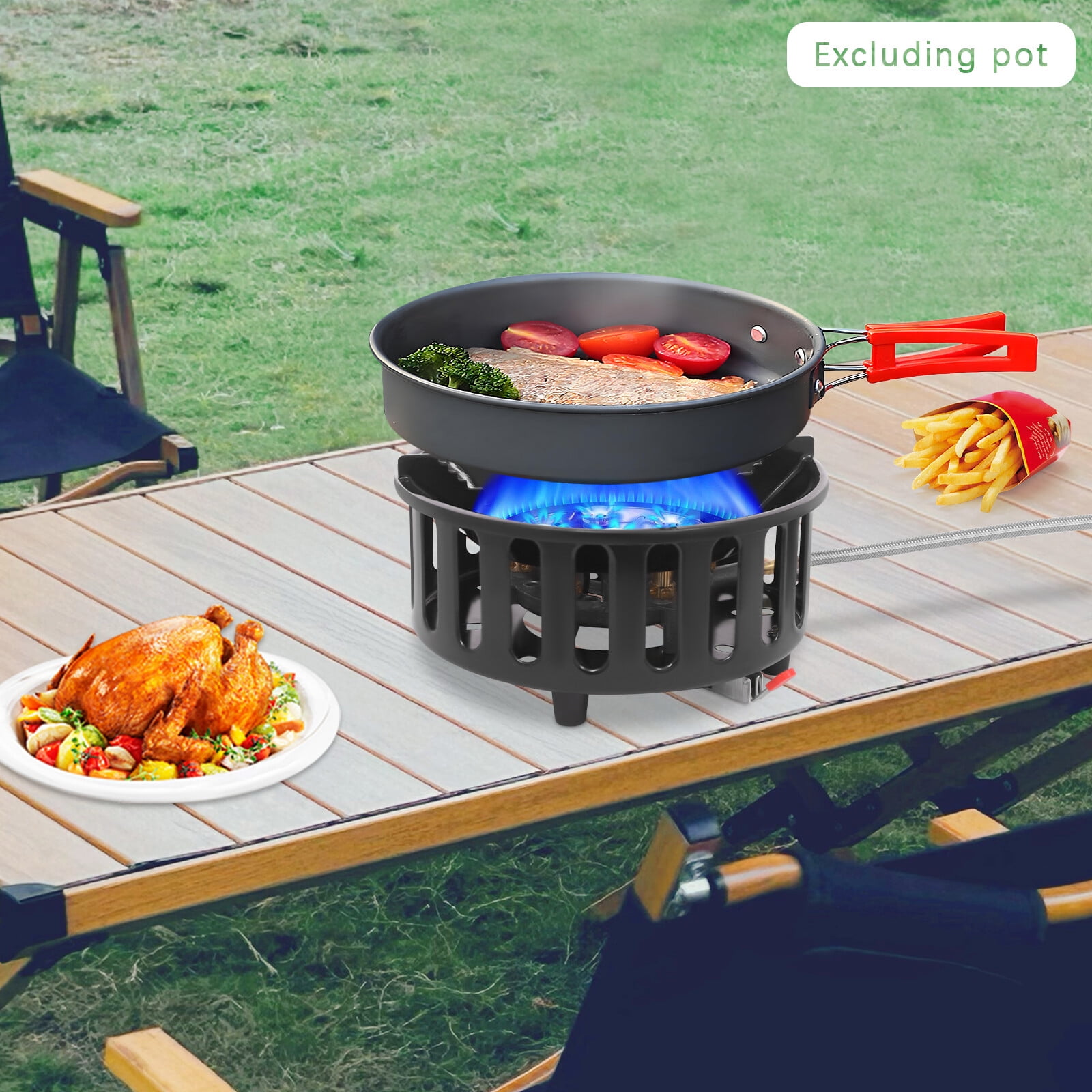 Portable Camping Stove with 3 Adapters - 72,000 BTU Outdoor Burner - Windproof Gas Stove for Hiking, Backpacking & Picnics