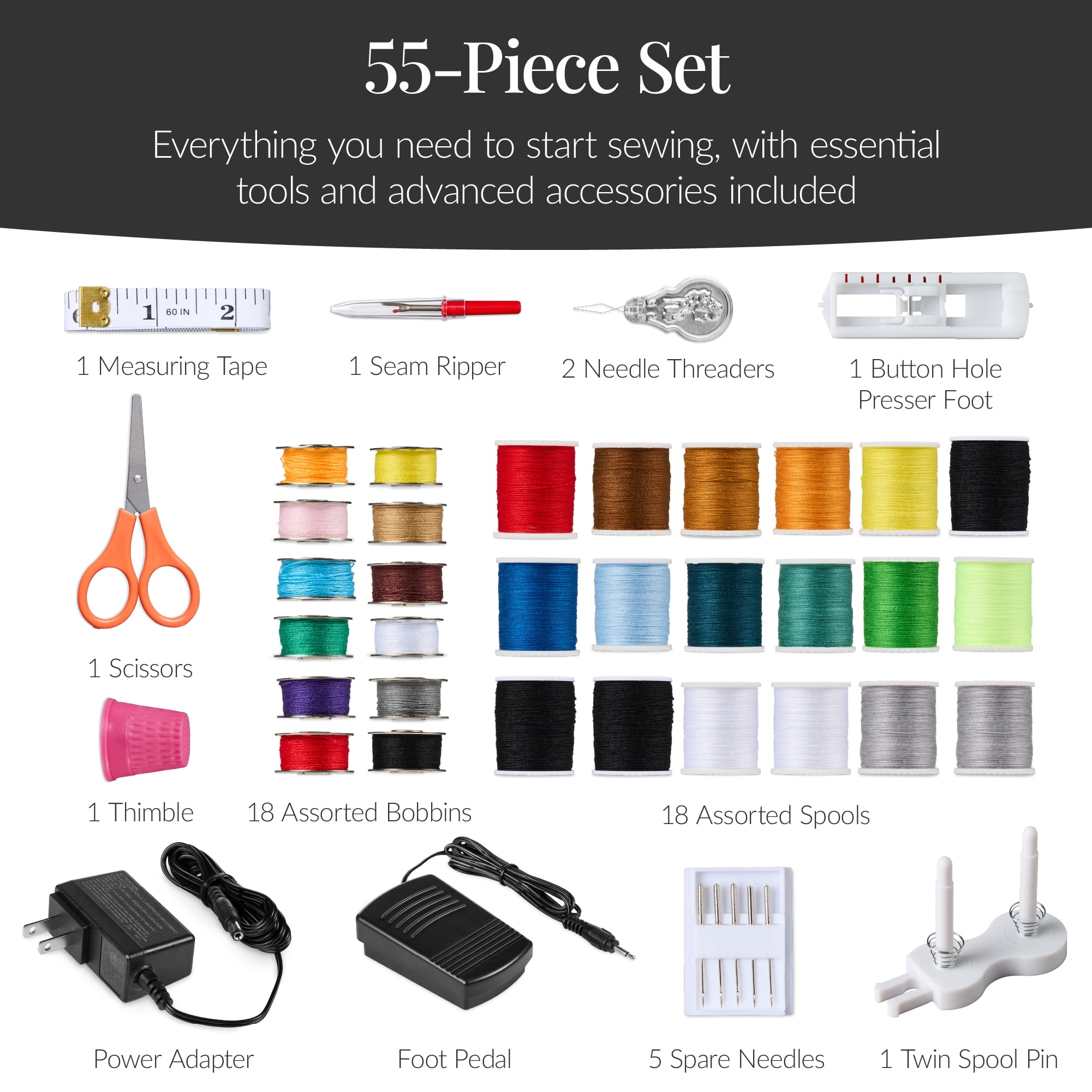 Best Choice Products 55-Piece Sewing Machine Kit for Beginners, w/ 16 Stitch Patterns, Double Stitching - Sage/Gold