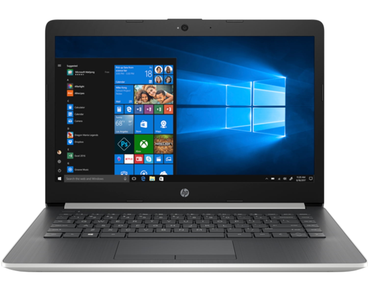 Hp 14z High Performanec Laptop In Natural Silver Amd E2 9000e Dual Core Processor 16gb Ram 32gb Emmc Storage 14 Hd 1366 X 768 Amd Radeon R2 Wifi Camera Microphone Win 10 Home