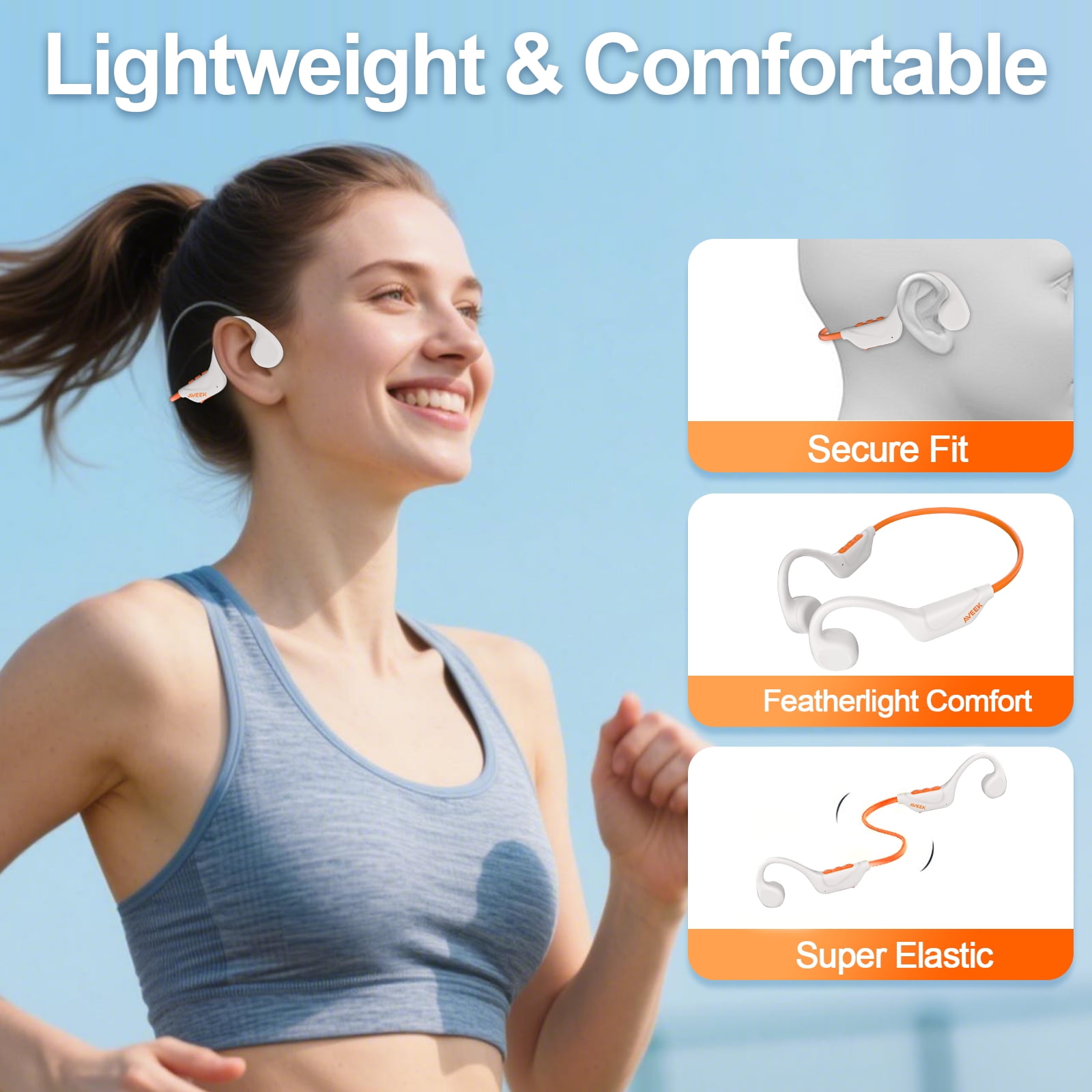 Aveek Bone Conduction Headphones with IPX5 Waterproof,5.4 Bluetooth Headphones - 10H Playtime for Running, Cycling, Workout, Gift