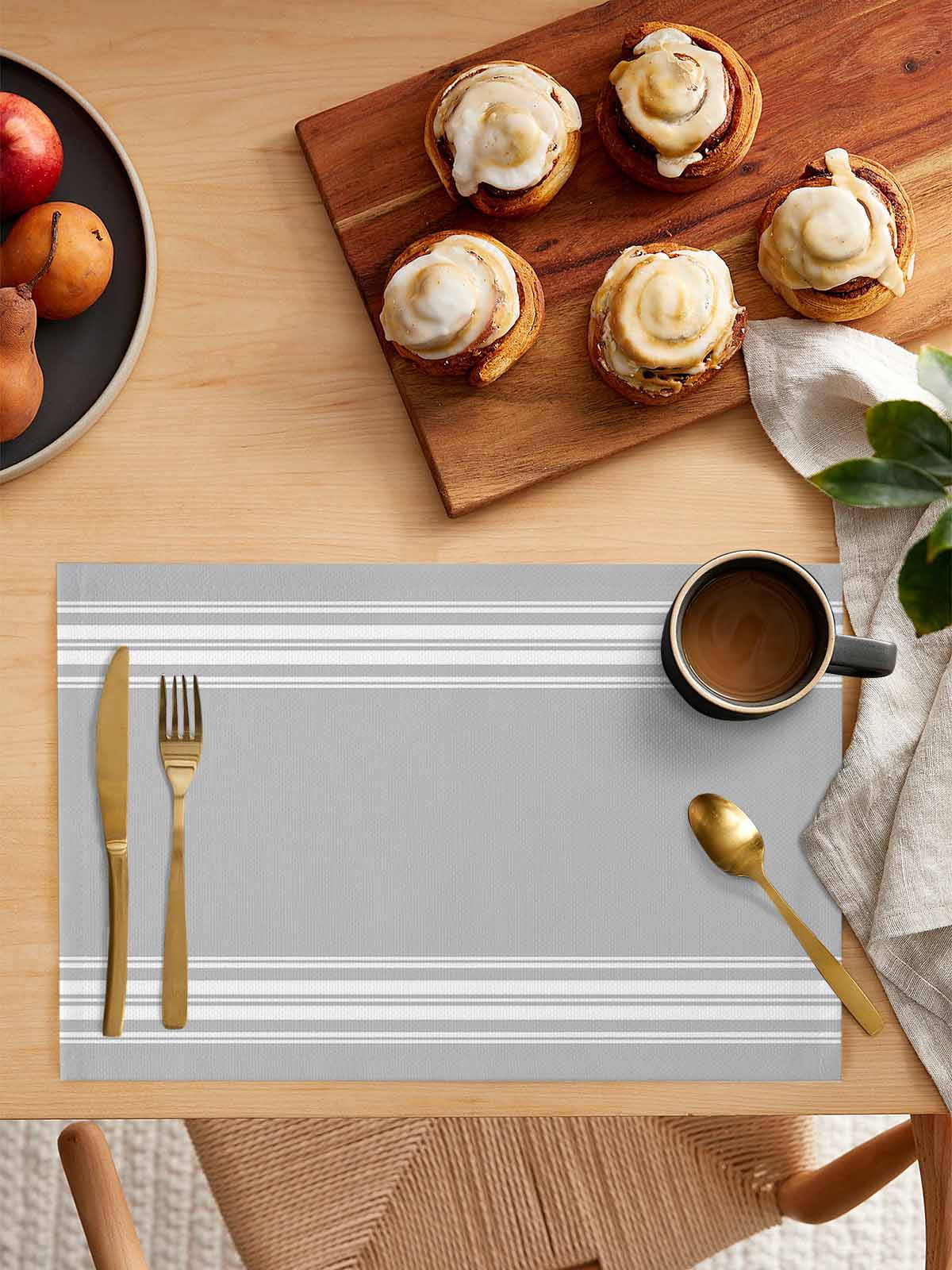 Grey Striped Placemats Set of 4, Luxurious White Stripes Modern Abstract Art Placemats for Dining Table, Place Mats for Kitchen Tabletop, Waterproof Wipeable Dining Table Mats Set