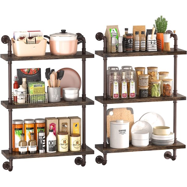 BBNBDMZ Industrial Pipe Shelving Wall Mounted 3 Tier Bronze Metal