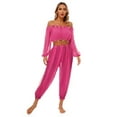 thumbnail image 5 of Linjinx Women Belly Dance Outfits Sequin Long Sleeve Off Shoulder with Pants Set Carnival Hot Pink One Size, 5 of 6