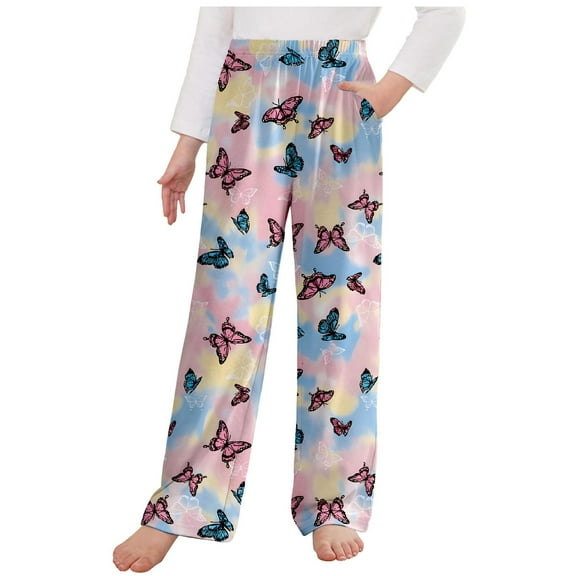 Wancir Girls Wide Leg Pants with Pockets Elastic High Waisted Casual Trousers for Kids 4-14Y