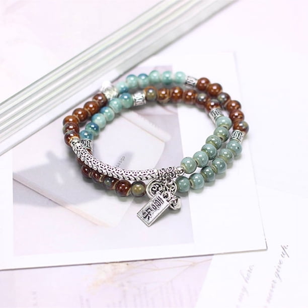 Accesorios envueltos doble estilo étnico pulsera de cerámica pulsera de cuentas mujer alto sentido