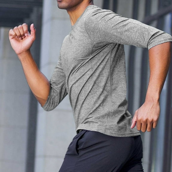 Goodtrade8 Mens Tops Long Sleeve Athletic Long Sleeve Gray Solid Color Crew Neck Mens Shirts Plus Size