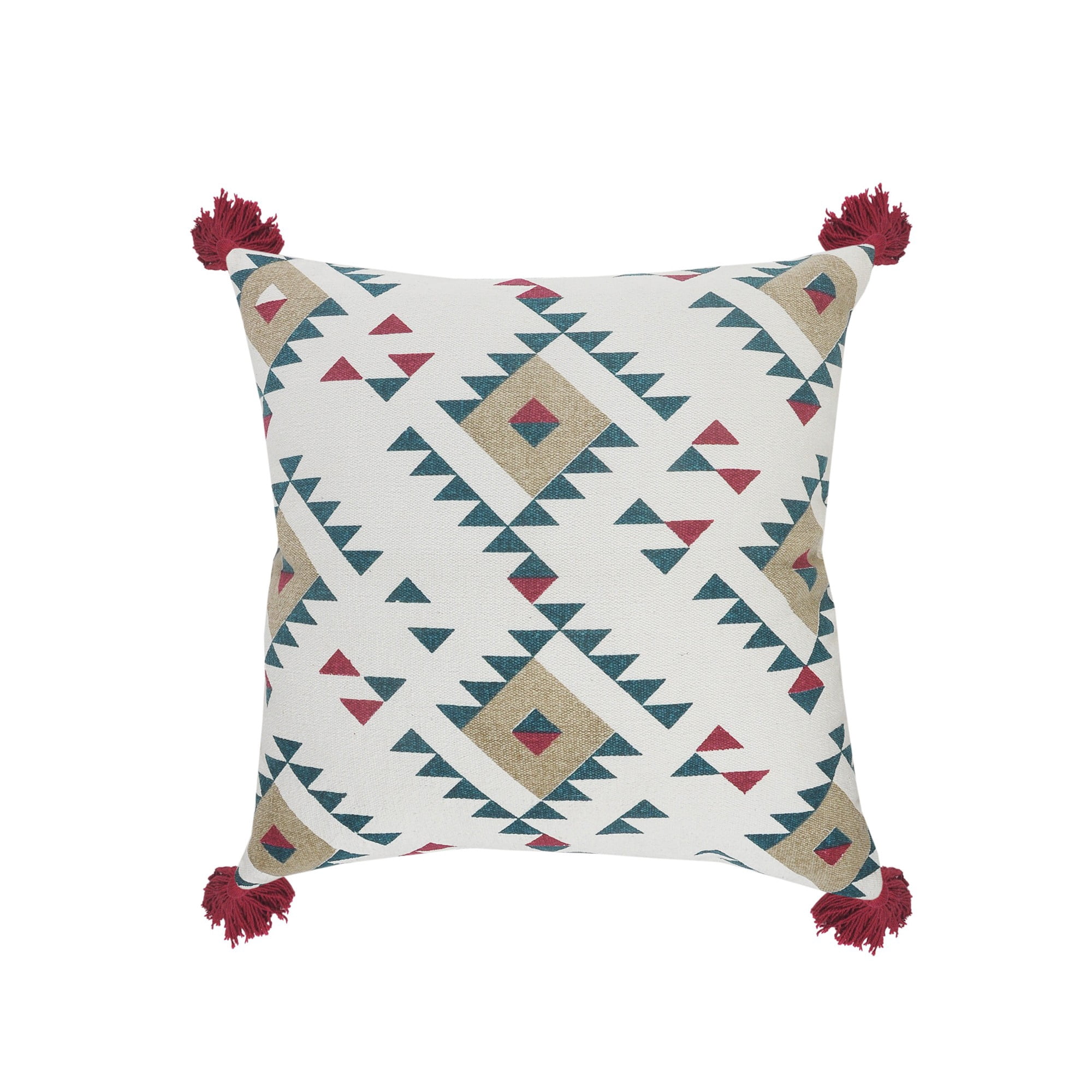 Laddha Home Designs Hand-Stitched Braided Diamond Cotton Throw Pillow Cover - 20" - White and Red