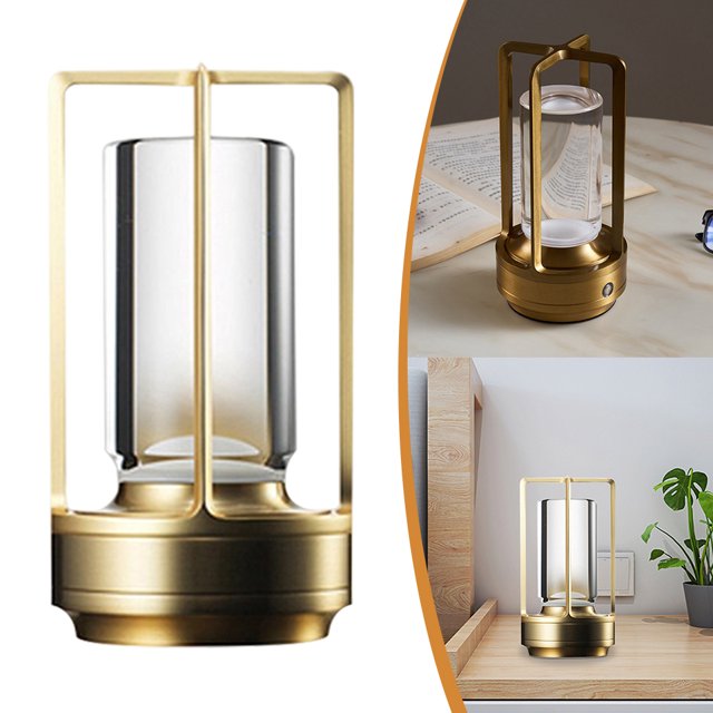 Lámpara Mesa Inalámbrica LED Con Atenuación Táctil Recargable para Adornos Al Aire Libre (dorado)