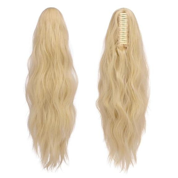 WEIF-Ponytail Extensions, Long Claw Clip in Ponytail Hairpiece Synthetic Pony Tails Hair Piece Natural Wavy Hairpieces for Women, 20 inch Champagne Blonde