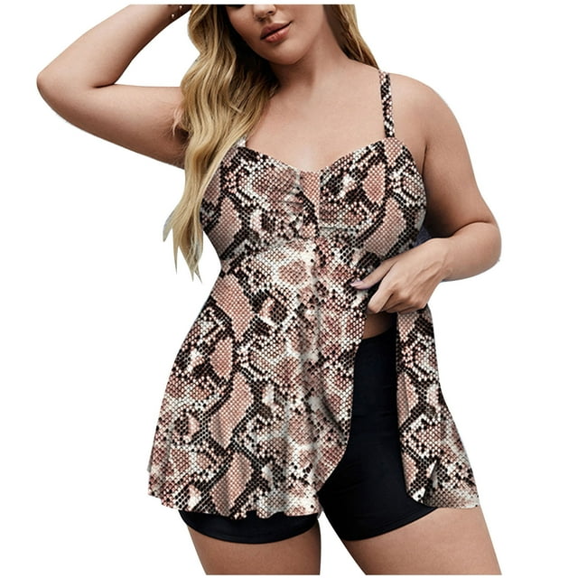 RKSTN Plus Size Tankini Women 2 Pieces Swimsuits with Shorts Floral Printed Flowy Bathing Suits