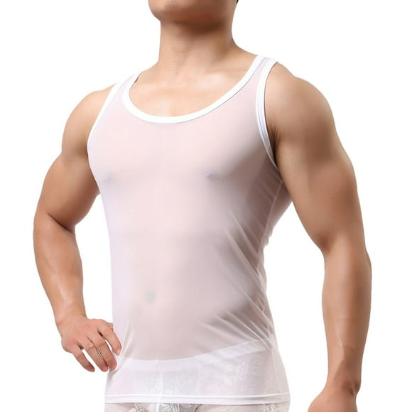 Outfmvch Mens Underwear Mesh Men's See-through Breathable Sleeveless Shirts Vest Casual Sleepwear Thermal Underwear for Men