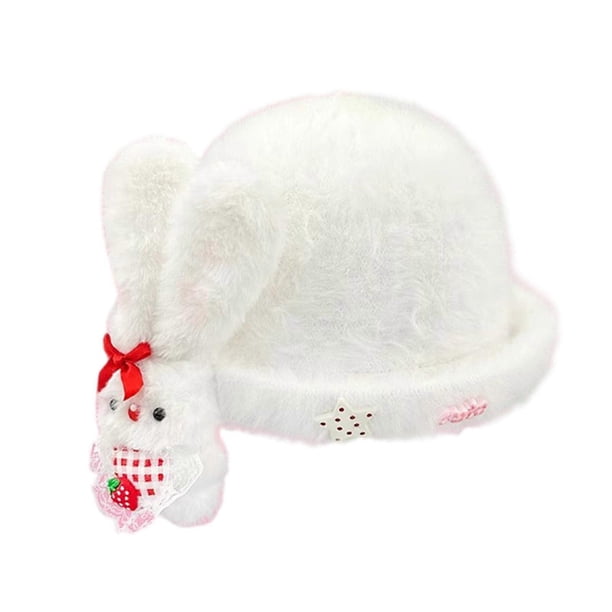 Cartoon Rabbit Bucket Hat for Outdoor Activity Nondeform Thickened Warm Plush Fisherman Hat for Winter Everyday Wear