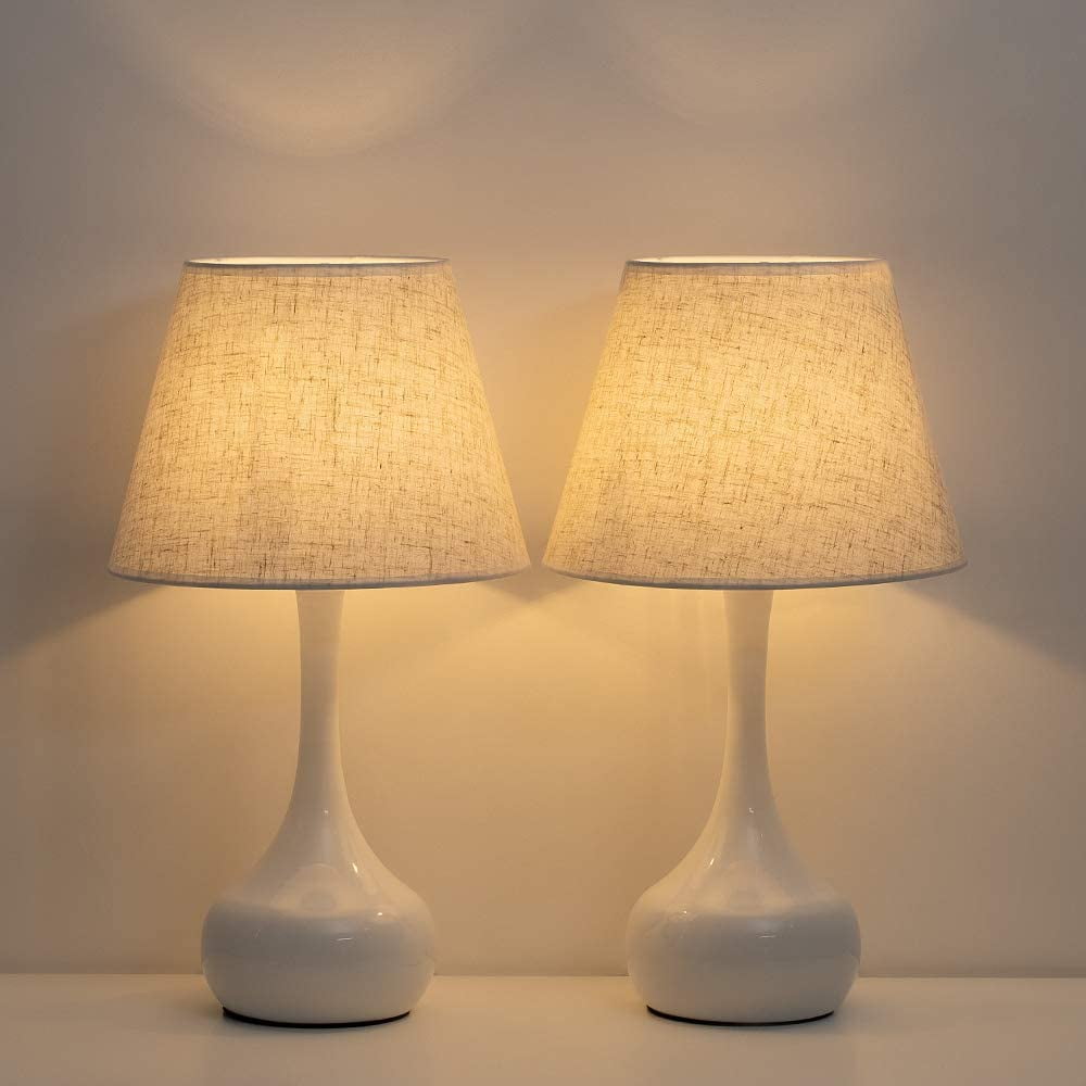 Bedside Lamps Set Of 2 With Metal Base Fabric Lamp Shade