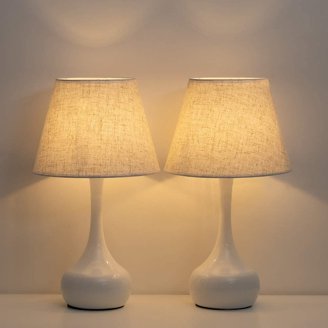 Bedside Table Lamps Set Of 2 – Modern Nightstand Lamp With Wooden Base, White Shade, Ideal For Bedroom, Office, Dorm