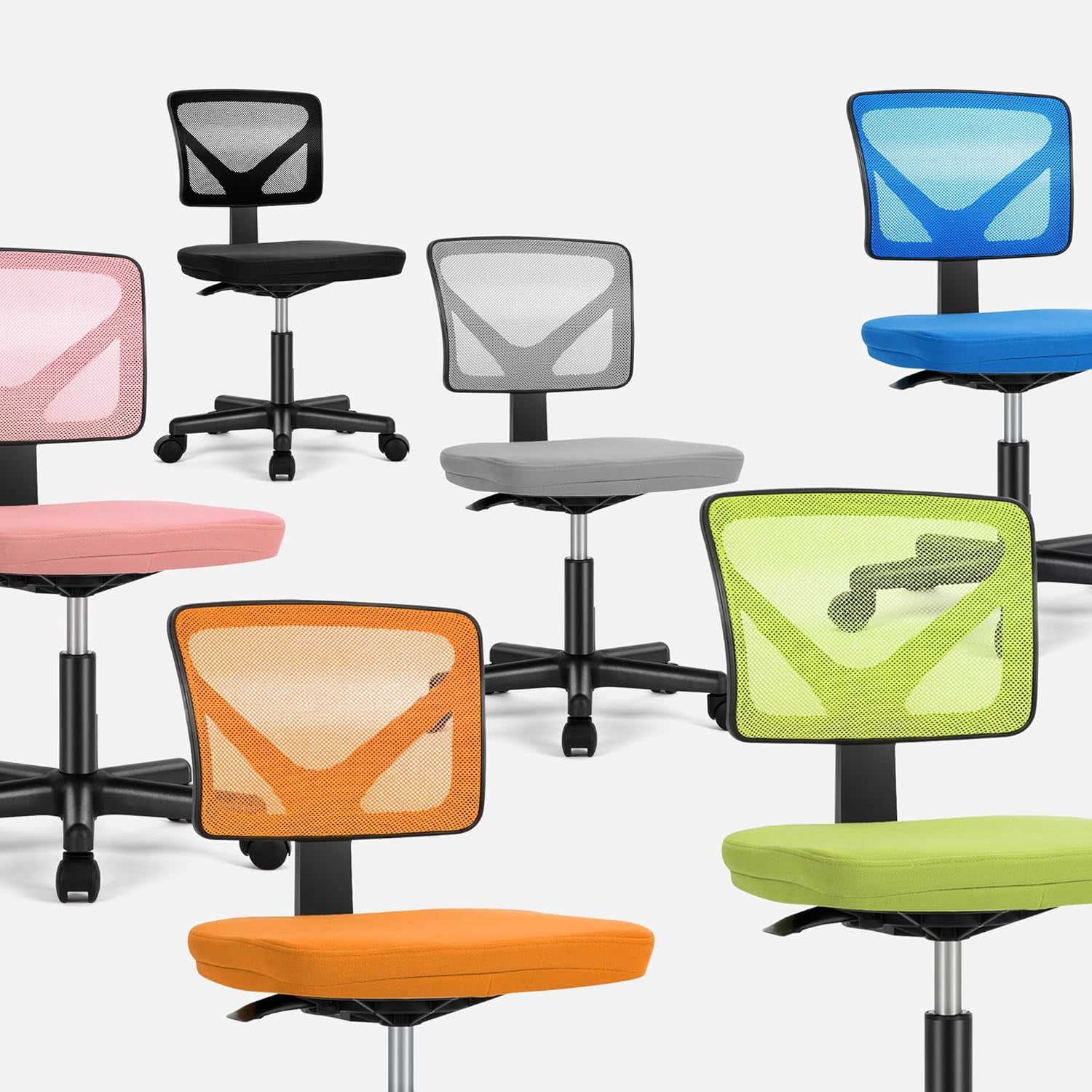 QUIOCOZY Armless Small Home Office Desk Chair, Ergonomic Low Back Computer Chair, Adjustable Rolling Swivel Task Chair with Lumbar Support for Small Space