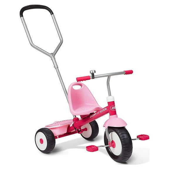Radio Flyer Deluxe Steer and Stroll Pink Tricycle for Kids Ages 2-5