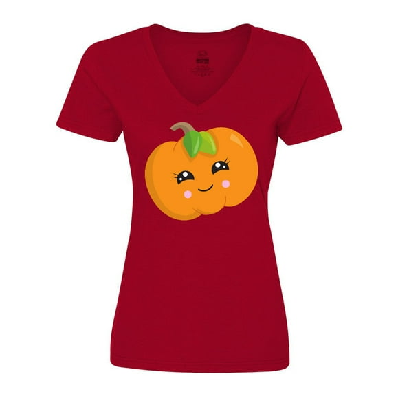 Inktastic Smiling Pumpkin, Halloween, Orange Pumpkin Women's V-Neck T-Shirt